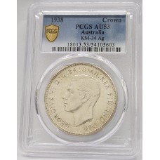 AUSTRALIA 1938 . CROWN . PCGS AU53